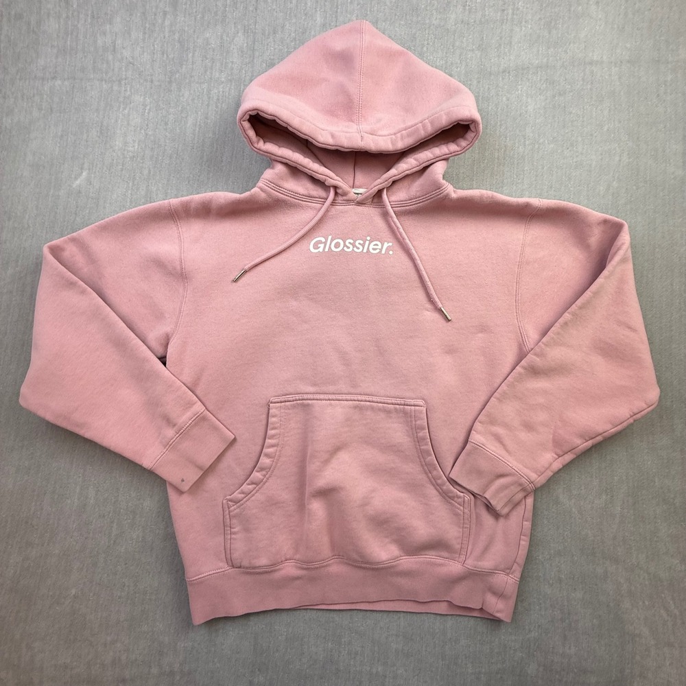 Glossier Pink Logo Hoodie Sweatshirt Womens XS‎ Millennial Pink Cotton Blend